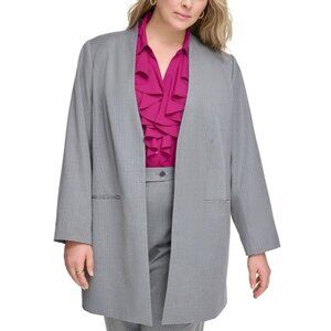 Calvin Klein GREY Collarless Open-Front Pinstriped Blazer PLUS SIZE 16W $169